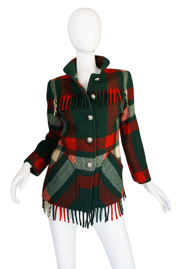 Original 1940s Western Fringe Plaid Jacket