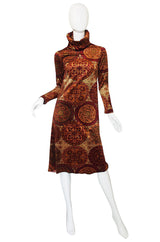 1970s Bullock's Wilshire Panne Velvet Print Dress