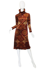 1970s Bullock's Wilshire Panne Velvet Print Dress