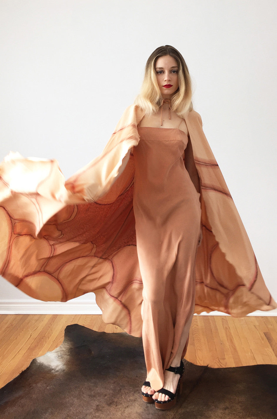 Rare 1960s Hand Painted Silk Andre Murasan Dress & Cape main image 0