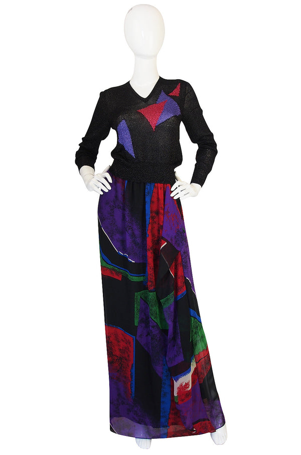 Incredible 1970s Hanae Mori Silk Chiffon Skirt & Knit Top