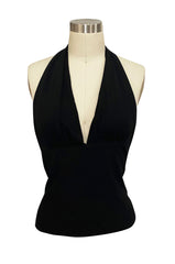 1980s Yves Saint Laurent Plunging Wrap Halter Top w Extra Long Ties