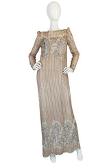 1980s Fernando Pena Gold & Pink Bead Sequin & Net Dress