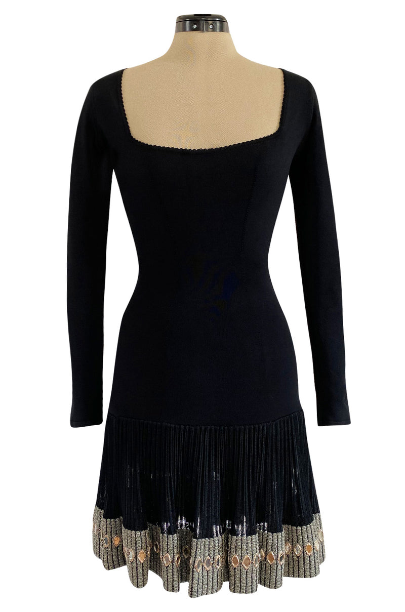 Early 1990s Azzedine Alaia Black Knit Couture Dress w Beaded Hem & Han Shrimpton Couture Early 1990s Azzedine Alaia Black Knit Couture Dress w Beaded Hem & Han Shrimpton Couture