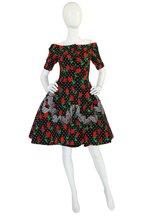 Spring 1988 Off Shoulder Christian Lacroix Floral Dress