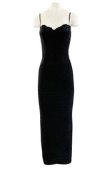 1980s Vicky Tiel Couture 'Kaimak' Gathered Black Net Fitted Dress w Beading Detailing