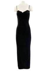 1980s Vicky Tiel Couture 'Kaimak' Gathered Black Net Fitted Dress w Beading Detailing