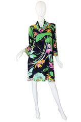 1970s Leonard Bell Sleeve Silk Print Dress