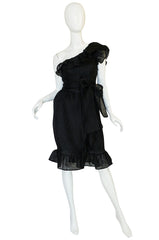 1970s Givenchy One Shoulder Black Silk Cocktail Dress