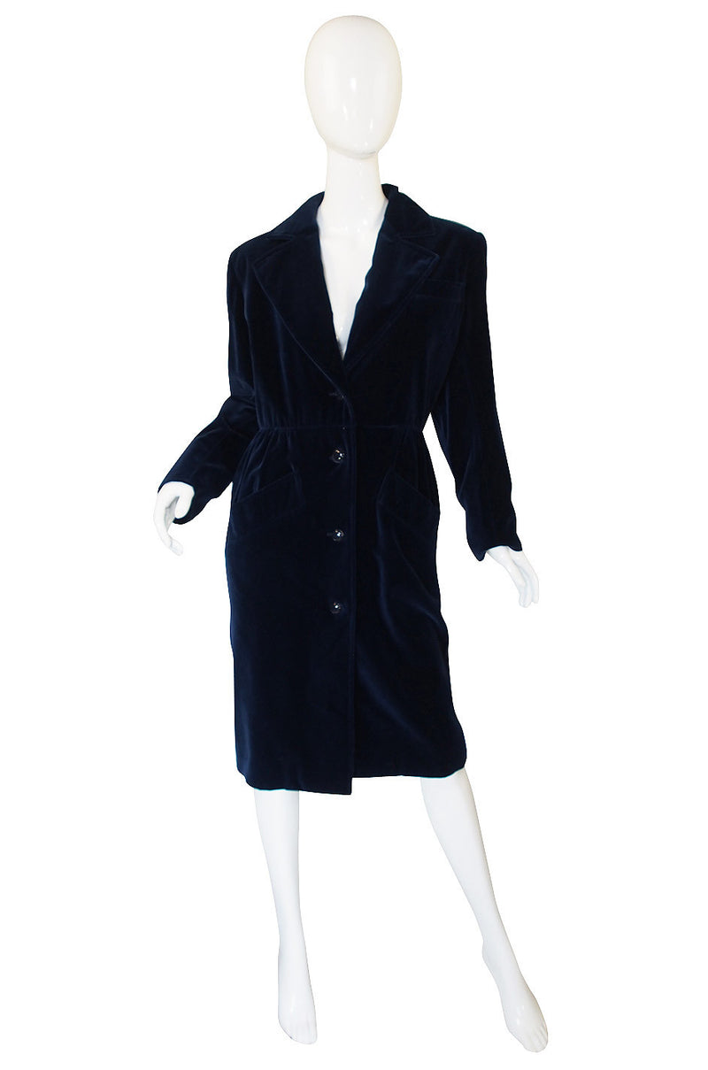1970s Yves Saint Laurent Blue Velvet Coat