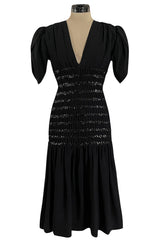 Fall 1983 Yves Saint Laurent Ad Campaign Black Silk Crepe Dress w Sequin Detailing