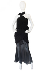 Rare 1980s Thierry Mugler One Shoulder Silk & Sheer Dress