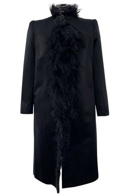 Iconic Fall 2000 Chanel by Karl Lagerfeld Haute Couture Black Silk Tulle Ruffle Evening Coat