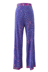 Prettiest 1970s Bessi Light Purple & Pink Printed Silk Jersey Flared Pants