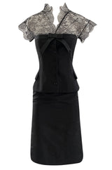 Spring 2004 Alexander McQueen Black Silk Taffeta and Black Lace Detailed Top & Skirt Set