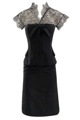Spring 2004 Alexander McQueen Black Silk Taffeta and Black Lace Detailed Top & Skirt Set