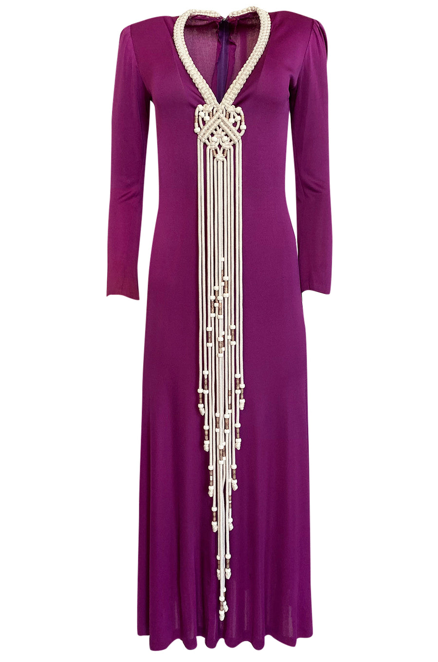 1972 Bob Mackie Ray Aghayan Purple Jersey Dress w Macrame – Shrimpton  Couture