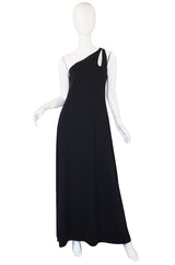 1970s One Shoulder Keyhole Jersey Dress
