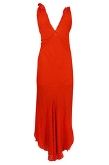 Late 1970s-1980s  Janice Wainwright Red Dotted Silk Bias Cut Dress