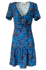 Resort 2012 Yves Saint Laurent Tie Front Blue Print Crepe Dress