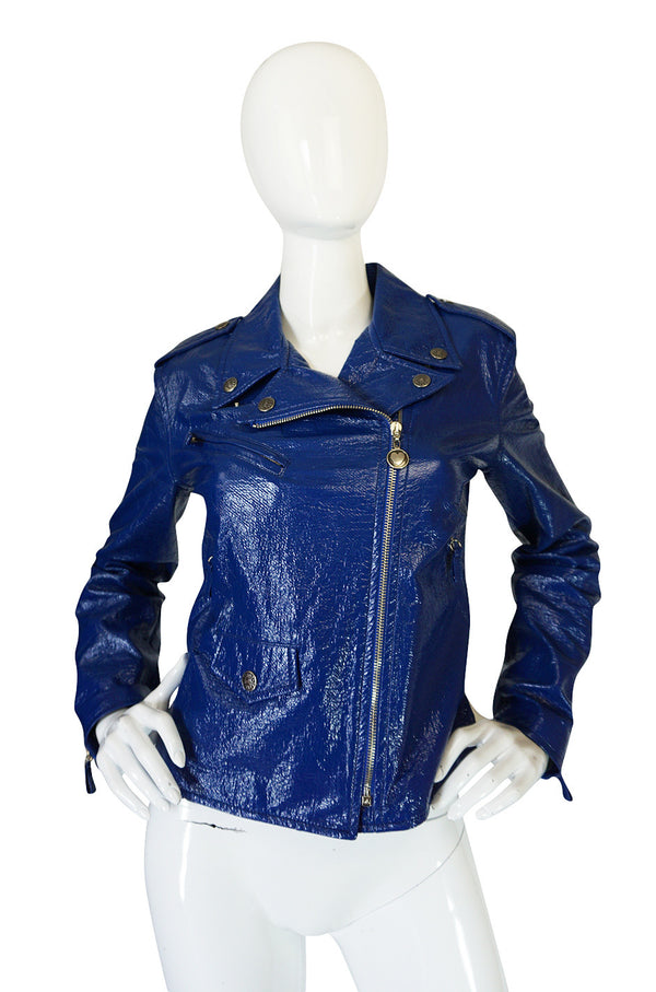 1990s Moschino Blue Patent Motorcycle Jacket