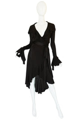 1990s Chocolate Givenchy Wrapped Ruffled Jersey Dress