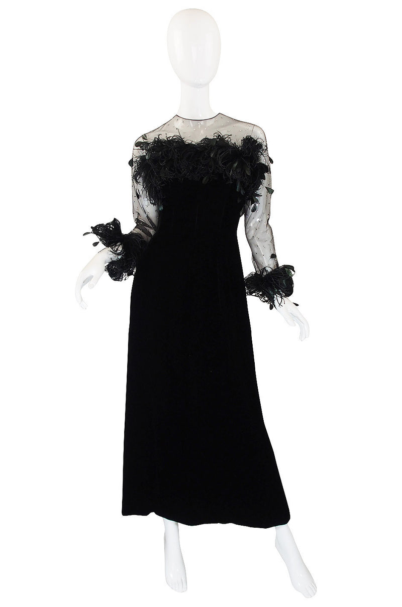 1970s Velvet & Feather Givenchy Gown