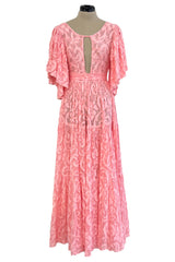 Amazing 1930s Unlabeled Pink Light Woven Cotton Tiered Applique Dress w Amazing Sleeves