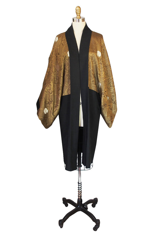 Unusual 1950s Gold Silk Floral Kimono