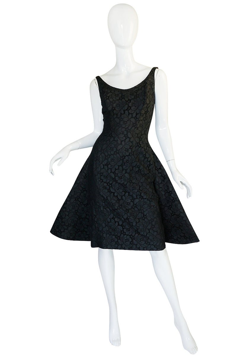 1950s Black Lace Suzy Perette Flared Back Skirt Dress