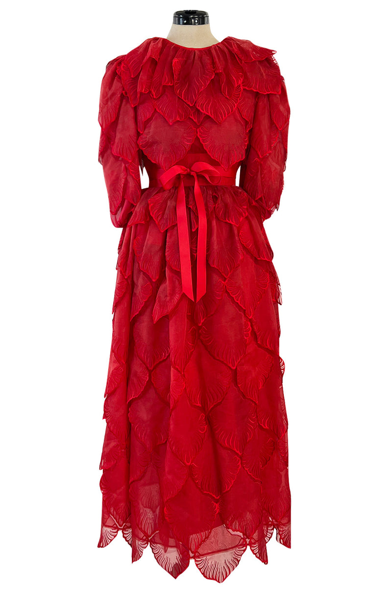 nina ricci red lace dress 1980s Unlabeled Nina Ricci by Girard Pipard Haute Couture Red Silk & N Shrimpton Couture