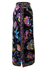 1960s Emilio Pucci Black Velvet With Vivid Floral Print Skirt