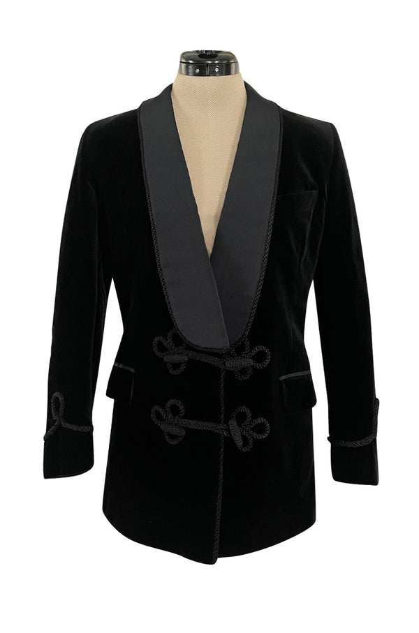 Unbelievable Vintage Turnbull & Asser Men's Black Velvet Smoking Jacket w Braided Silk Cord