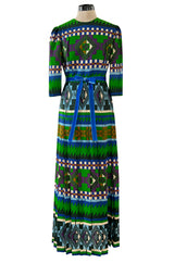 Ad Campaign Fall 1972 Lanvin by Jules-Francois Crahay Green & Blue Geometric Pattern Dress