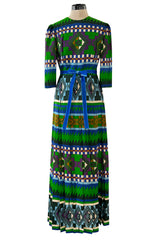 Ad Campaign Fall 1972 Lanvin by Jules-Francois Crahay Green & Blue Geometric Pattern Dress