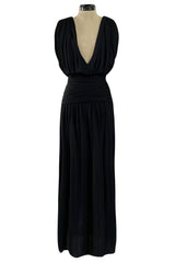 Spring 1983 Yves Saint Laurent Haute Couture Attr. Plunging Silk Jersey Top & Skirt Set