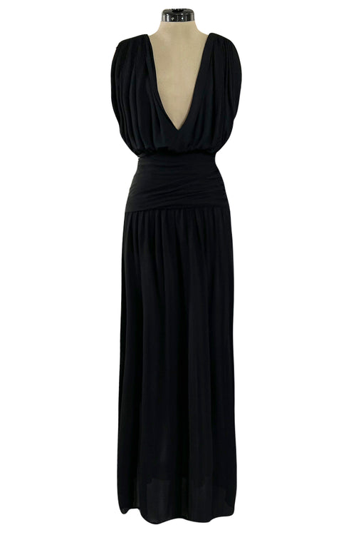 Spring 1983 Yves Saint Laurent Haute Couture Attr. Plunging Silk Jersey Top & Skirt Set