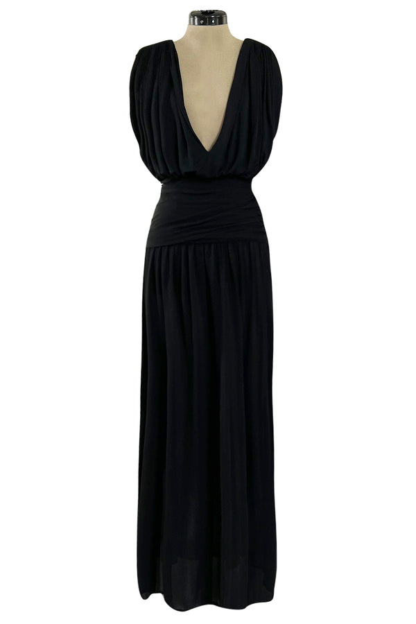 Spring 1983 Yves Saint Laurent Haute Couture Attr. Plunging Silk Jersey Top & Skirt Set