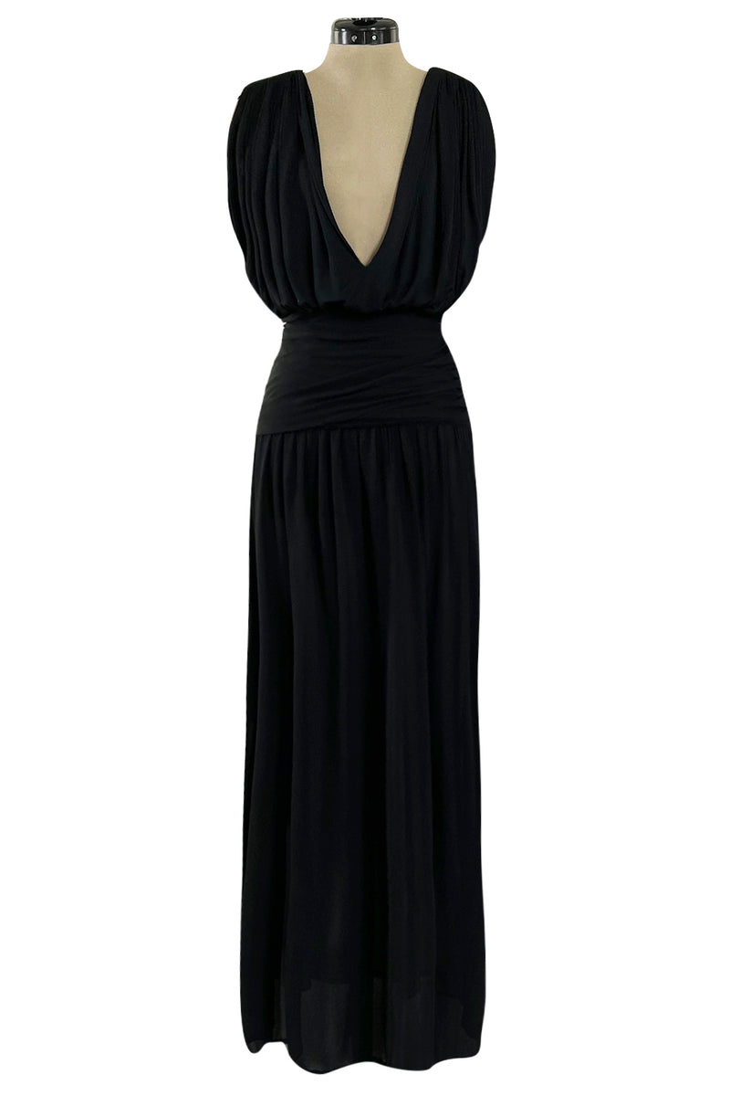 Spring 1983 Yves Saint Laurent Haute Couture Attr. Plunging Silk Jersey Top & Skirt Set