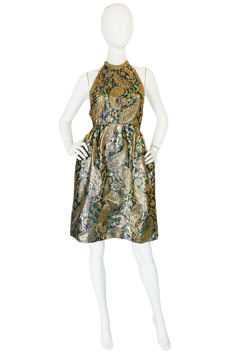 1960s Studded & Embellished Metallic Backless Dress