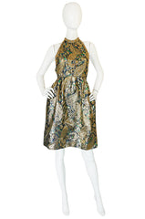 1960s Studded & Embellished Metallic Backless Dress