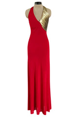 Insanely Good 1980s Giorgio Sant'Angelo Metallic Gold & Red Jersey Dress