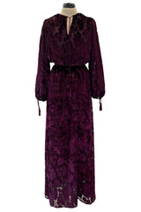 Incredible Fall 1977 Oscar de la Renta Runway Deep Burgundy Metallic Velvet Silk Dress Set
