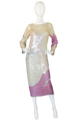 1983 Pink & Cream Halston Sequin Sheath Dress