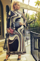 Gorgeous 1970s Leonard Swirling Print Silk Jersey Maxi Dress