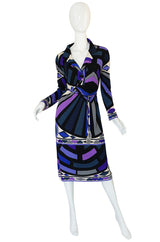1960s Purple Print Pucci Silk Jersey Dress w Crystal Belt