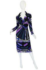 1960s Purple Print Pucci Silk Jersey Dress w Crystal Belt