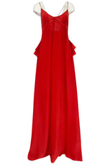 Recent Rochas Red Silk Backless Dress w Ruffle Detail at Low Back