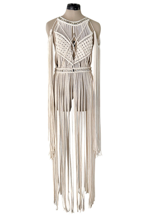 Spectacular Vintage Unlabeled Hand Made Rope & Silver Metal Bead Macrame Overpiece Dress