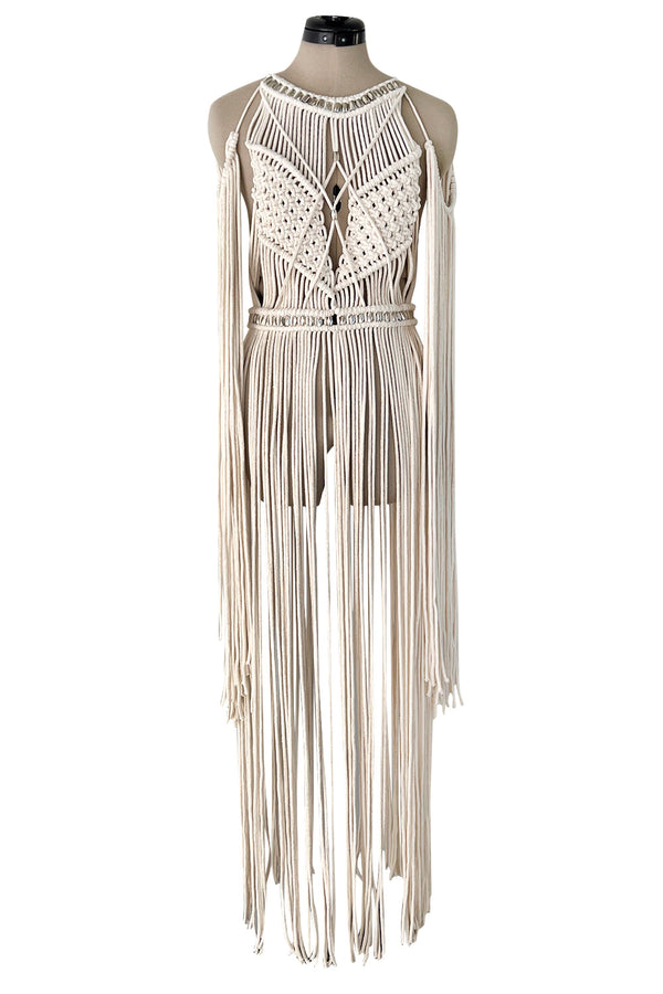 Spectacular Vintage Unlabeled Hand Made Rope & Silver Metal Bead Macrame Overpiece Dress